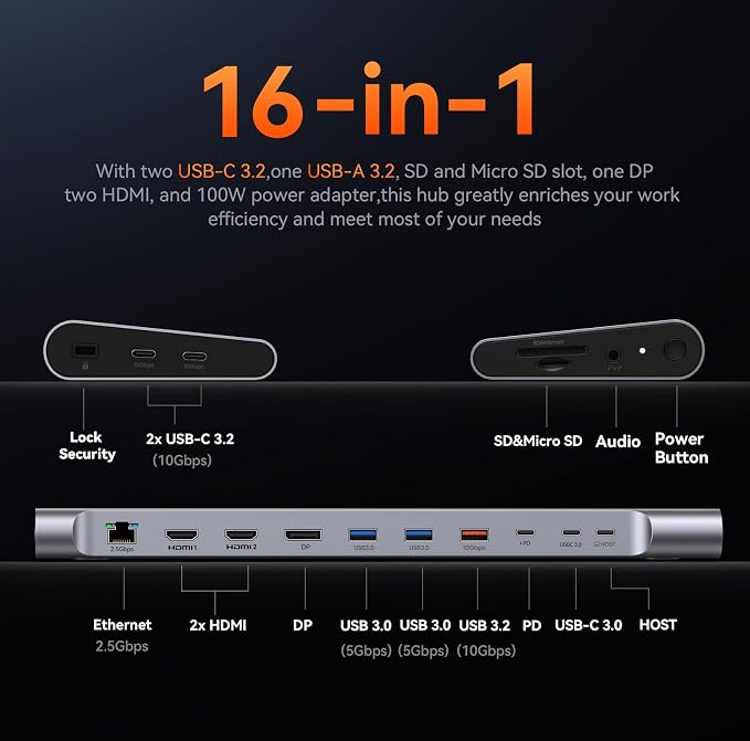 TobenONE USB-C Docking Station 3 Monitors & Dual Monitor, Laptop Dock Stand - Image 3