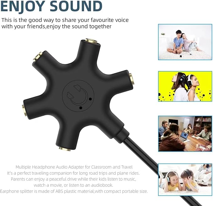 Multi Headphone Audio Splitter, 5-Way 3.5mm Jack Stereo Headset Adapter to - Image 5