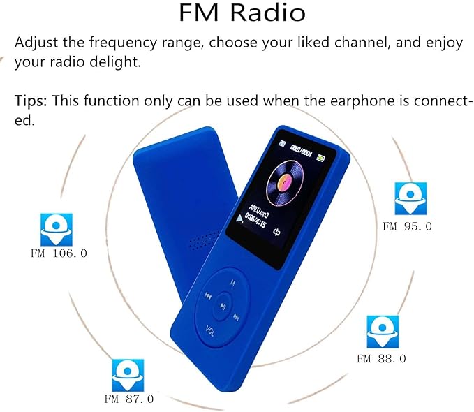 MP3 Player 32GB with Speaker Earphone Portable Mini Blue Music Player Support - Image 3