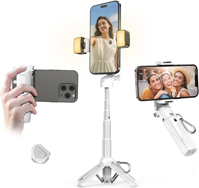 Mini Selfie Stick with 2 Fill Lights, Portable Phone Tripod with Remote and by Linber