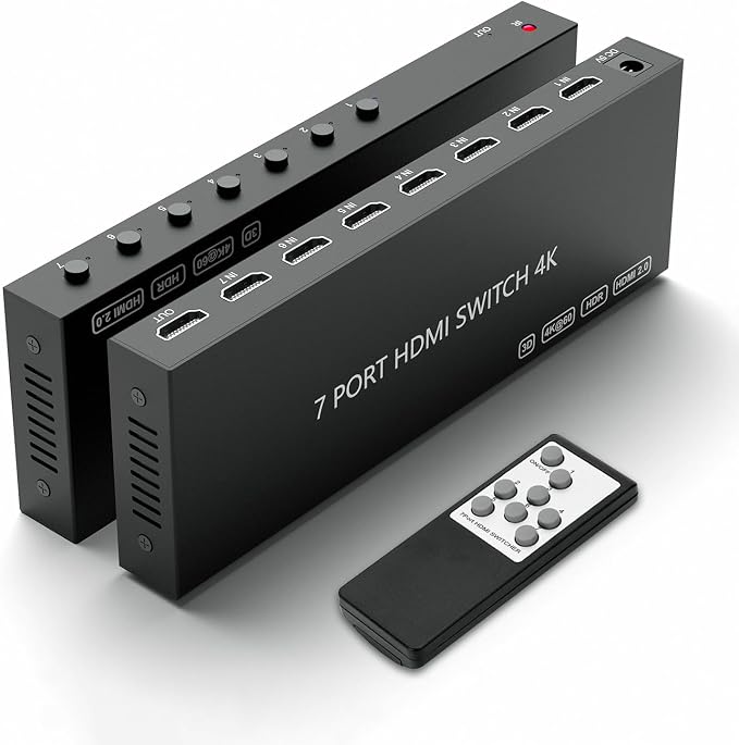 7 Way HDMI Switch 4k@60Hz HDMI Switcher 7 in 1 Out HDCP 2.0 Manual HDMI 2.0 Hub by YDF