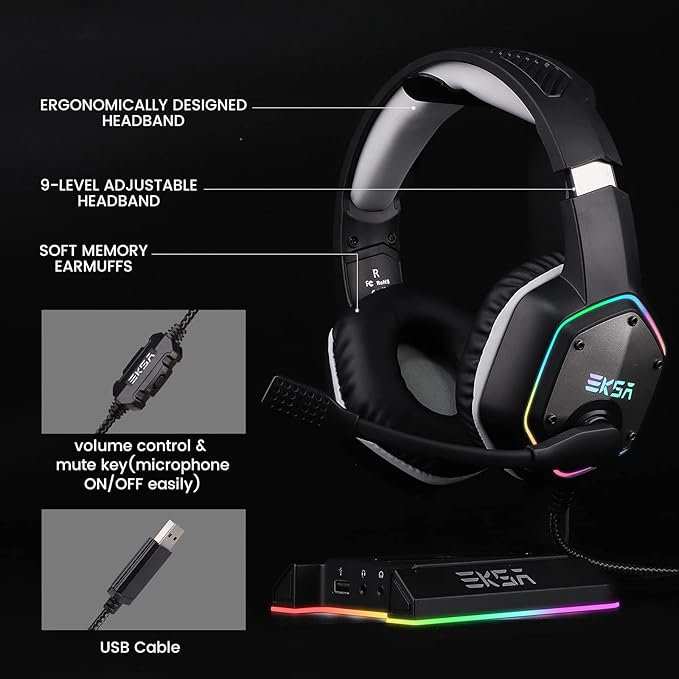 EKSA E1000 USB Gaming Headset for PC, Computer Headphones - Image 9
