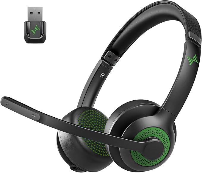 Wireless Headset with AI Noise Cancelling Microphone Bluetooth Headset by JIAMQISHI