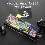 NACODEX Ajazz AK980 Grey Yellow Wireless Mechanical Gaming Keyboard, Tri-Mode - Image 6
