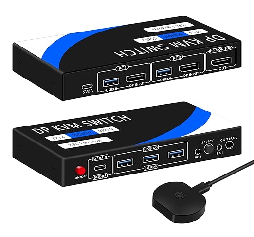 kvm Switch 1 Monitors 2 Computers 8K@60HZ，4K@120HZ，4 Port USB3.0（with 1 USB C by newiedkvm