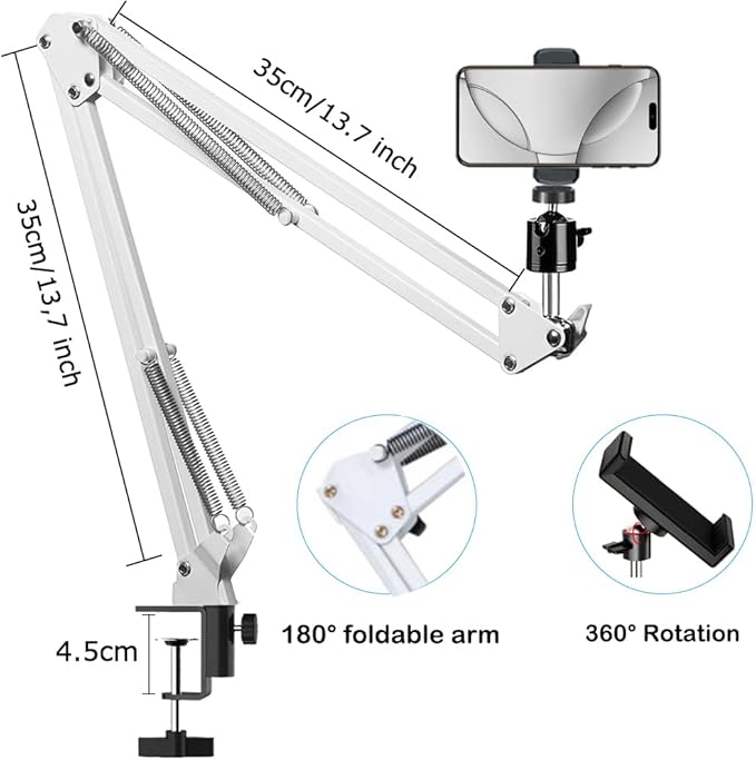 Overhead Tripod Mount for Camera Webcam Ring Light, Over Head Articulating Arm - Image 5