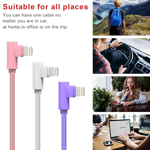 iPhone Charger 3 Pack 10FT USB A to Lightning Cables 90 Degree Charge Cable MFi - Image 9