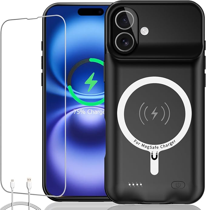 Battery Case for iPhone 16, Upgraded 10000mAh Ultra-Slim Rechargeable Portable by KCKEBLM