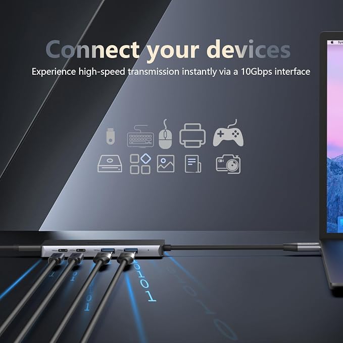 USB C Hub 10Gbps Adapter with 2 USB-C 3.2 & 2 USB-A Ports, Power Delivery - Image 4