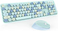 Wireless Keyboard and Mice Combo, Retro Round Keys Full-Sized Cute Keyboard by Kootop