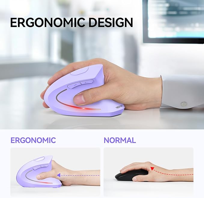 TECKNET Ergonomic Mouse, Wireless Bluetooth Vertical Mouse, 4800 DPI Optical - Image 5