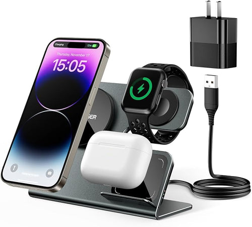 3 in 1 Aluminum Alloy Magnetic Wireless Charging Station Compatible by ESSAGER