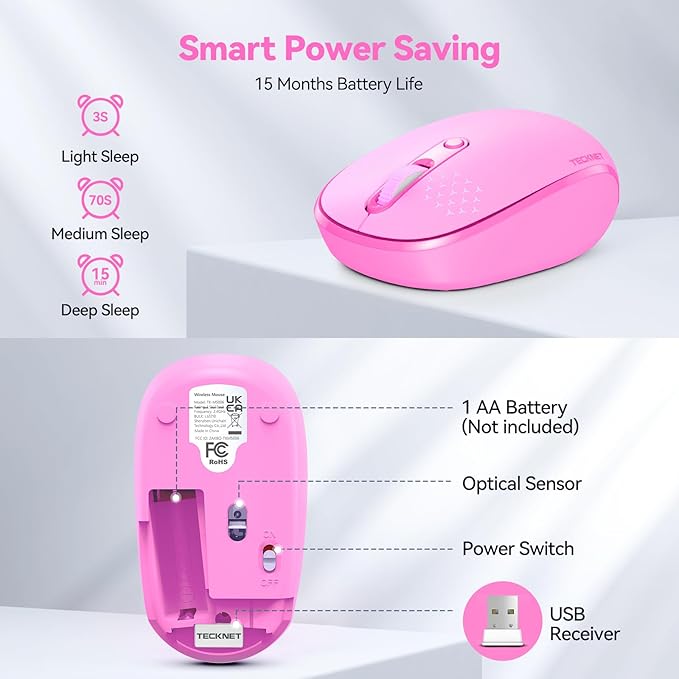 TECKNET Wireless Mouse for Laptop, 2.4G Quiet Computer Mouse - Image 6