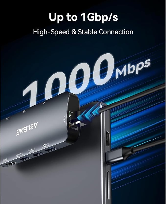 ABLEWE USB C Hub Ethernet, 8 in 1 Multiport USB C to HDMI Adapter 4K@60Hz - Image 7