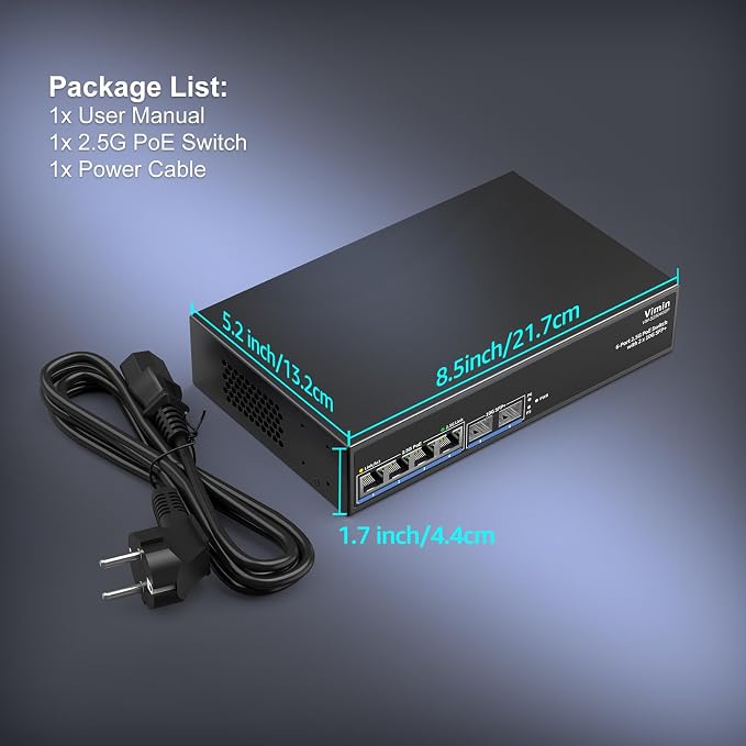6-Port 2.5G PoE Switch Unmanaged, 4X 2.5GBase-T PoE Ports, 2X 10Gbps SFP - Image 7