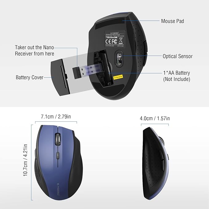 E-YOOSO Wireless Mouse for Laptop, Portable Optical Computer Mouse, 6 Buttons - Image 6