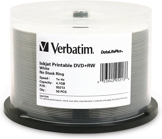Verbatim DVD+RW 4.7GB 120Min Up to 4X Blank Discs Rewritable Up to 1000 Times by Verbatim