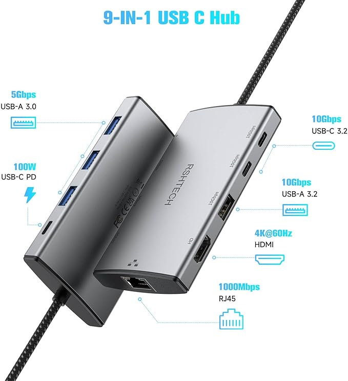 RSHTECH 9-in-1 USB C Hub Multiport Adapter - Image 2