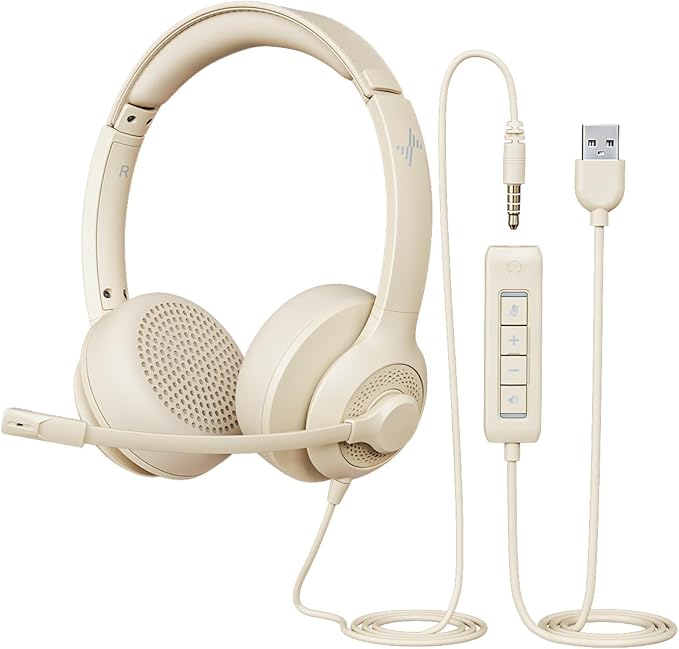 USB Headset with Microphone for PC, On-Ear Computer Laptop Headphones with by JIAMQISHI
