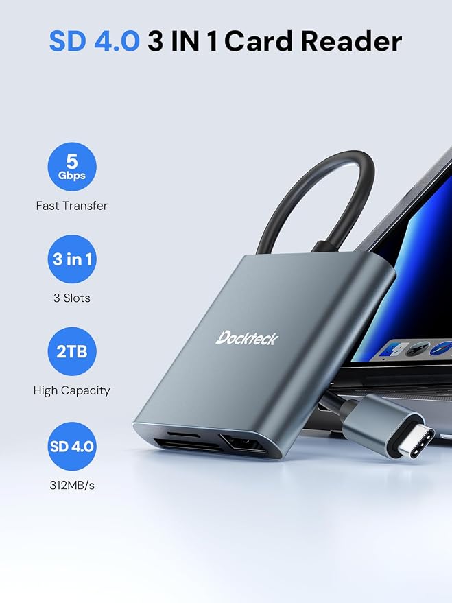 Dockteck SD Card Reader Adapter, 312MB/s SD4.0 Super Speed, USB3.1 SD/TF Card - Image 7