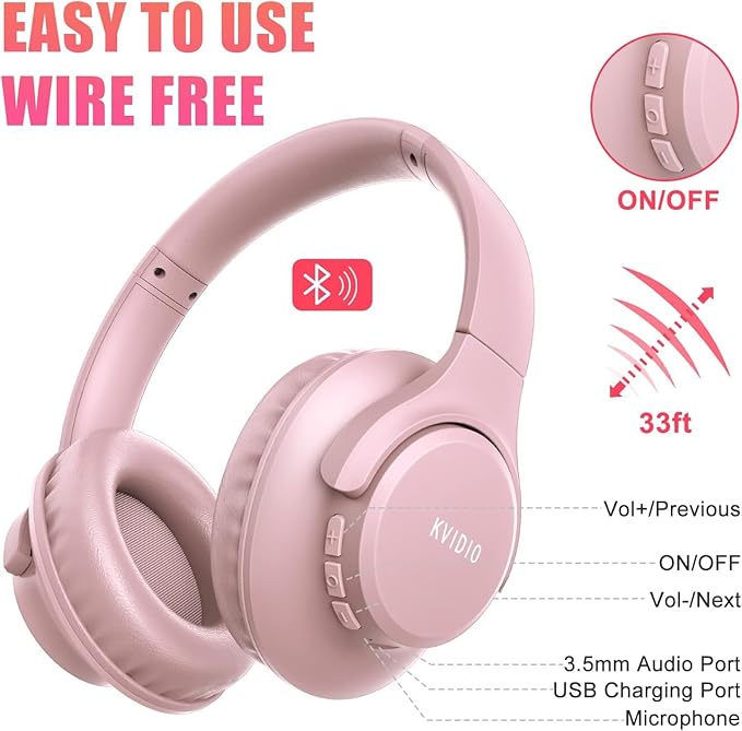 KVIDIO Bluetooth Headphones Over Ear, 65 Hours Playtime Wireless Headphones - Image 8
