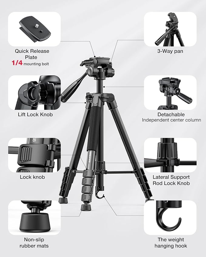 73" Camera Tripod and Monopod, Professional Aluminum Tripod Stand - Image 6
