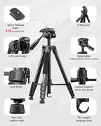 73" Camera Tripod and Monopod, Professional Aluminum Tripod Stand - Image 6