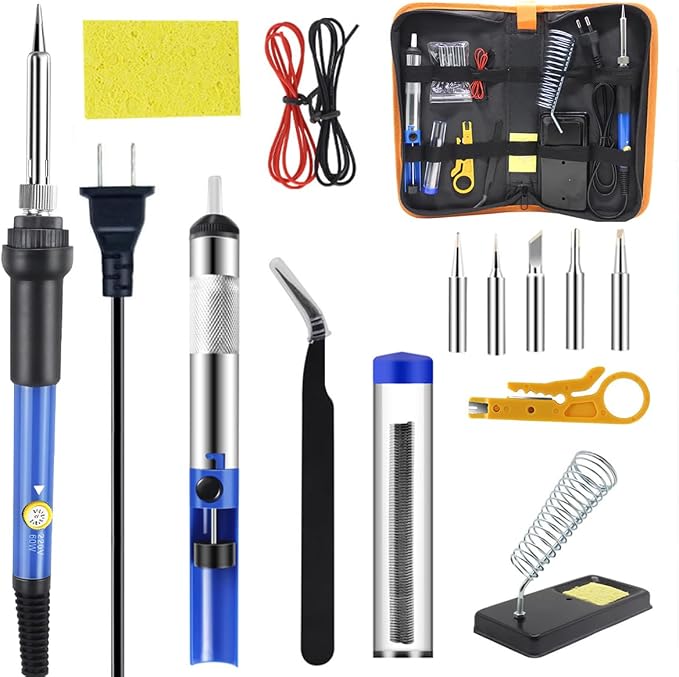 Soldering Iron Kit 60W with Interchangeable Iron Tips, Solder Tube, Welding Wire by Unknown