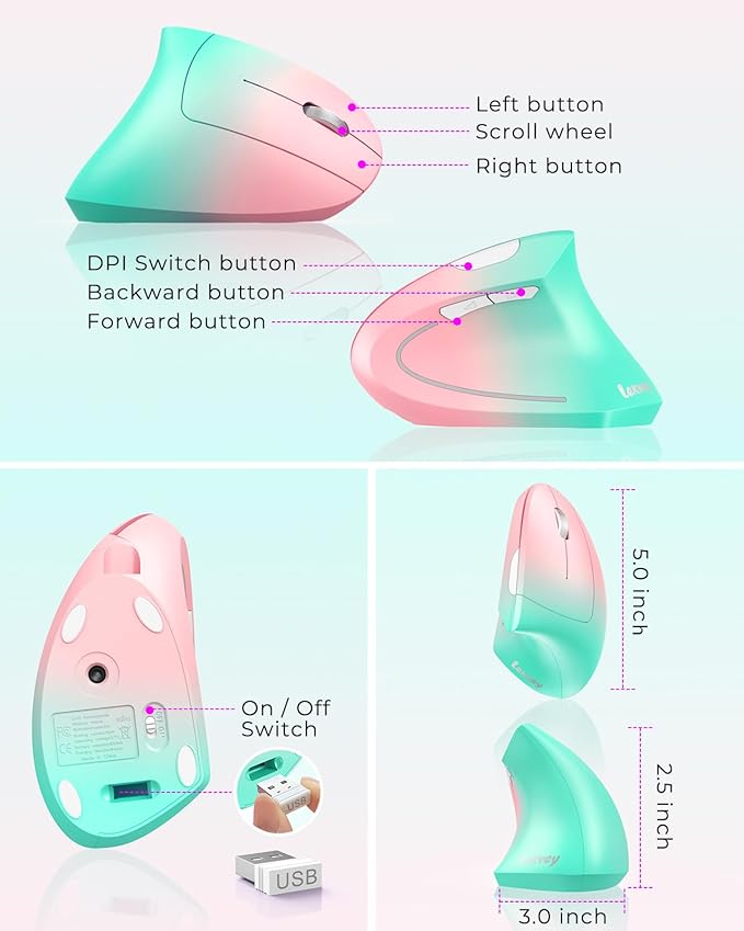 Lekvey Ergonomic Mouse, Vertical Wireless Mouse, Rechargeable 2.4G Optical - Image 6