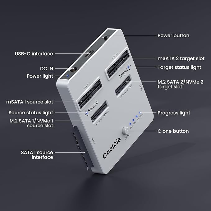 CR311 3-in-1 SSD Cloner, USB3.2 Gen2*2 M.2 Reader, Supports M.2 NVMe/SATA - Image 8