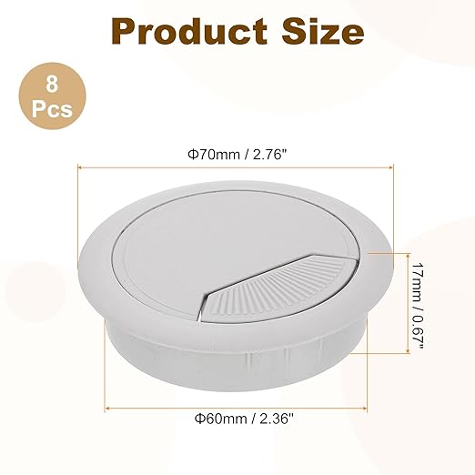 uxcell 8 Pcs 60mm Desk Grommet, Plastic Cable Hole Cover, Wire Cord Cable - Image 2