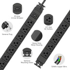 JUNNUJ Heavy Duty Power Strip Wall Mount, 20 Amp Surge Protector 1200J Metal 8 - Image 3