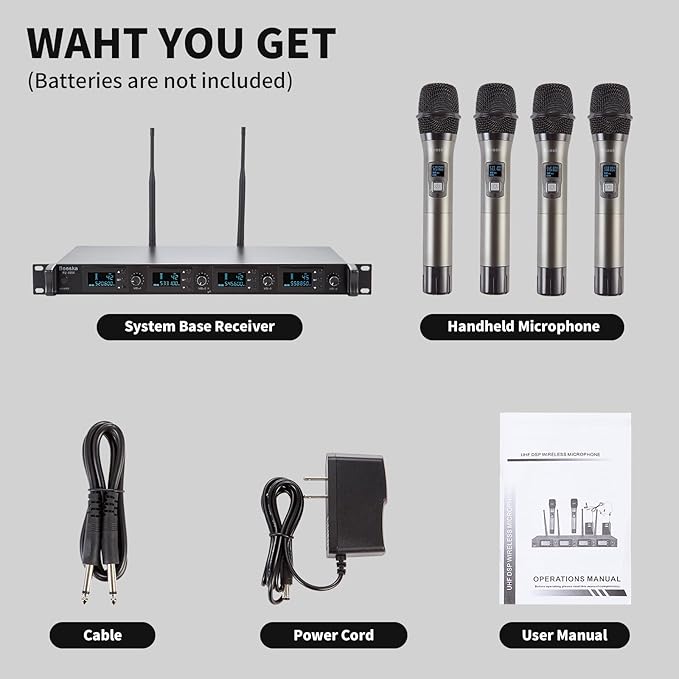 Wireless Microphone System, 4-Channel UHF Wireless Mic, Fixed Frequency Metal - Image 7