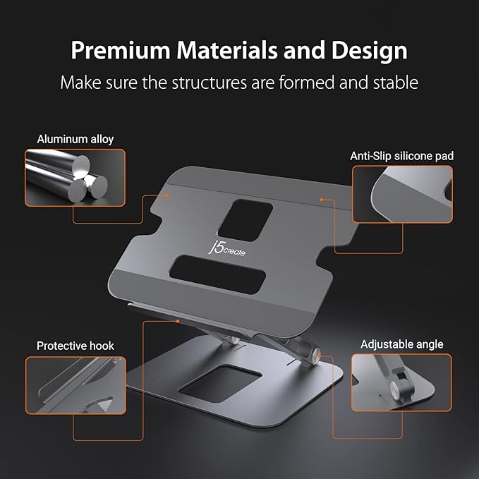 j5create Multi-Angle Aluminum Laptop Stand, Ergonomic Notebook Riser, Suitable - Image 4