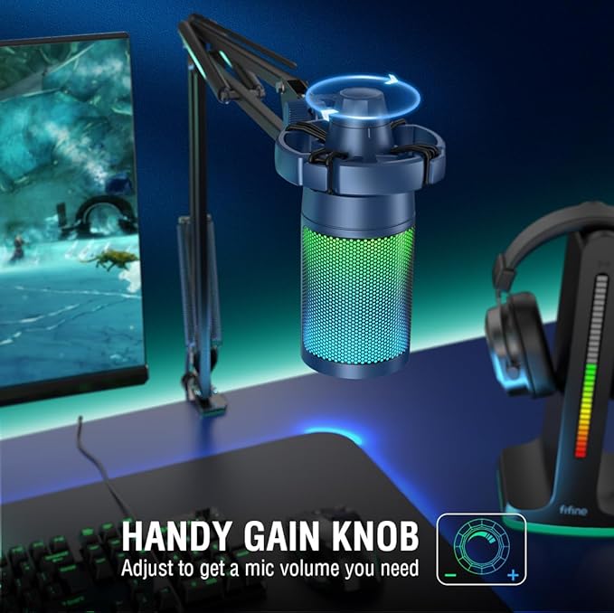 FIFINE USB Gaming Streaming Recording PC Microphone Kit, RGB Condenser Computer - Image 4