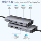 USB C Docking Station Dual HDMI, MOKiN Docking Station 3 Monitors, Displayport - Image 2