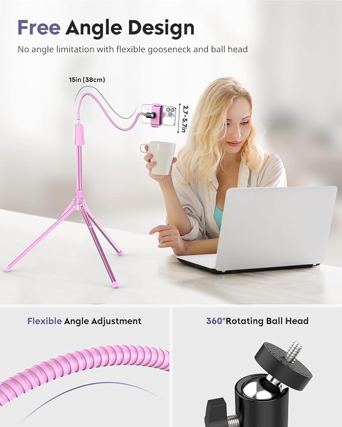 Aureday Phone Tripod, Remote and Phone Holder, Overhead & Selfie Stick - Image 2