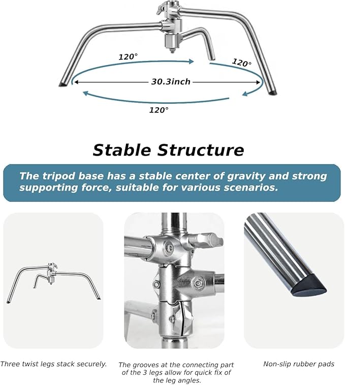 Heavy Duty C Stand with Boom Arm, Stainless Steel Heavy Duty Photography Light - Image 5