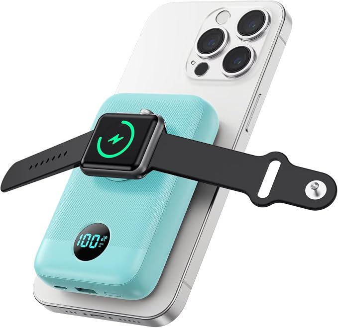 Magnetic Portable Charger for iPhone, 10800mAh 4-in-1 Wireless Power Bank by GKUTW