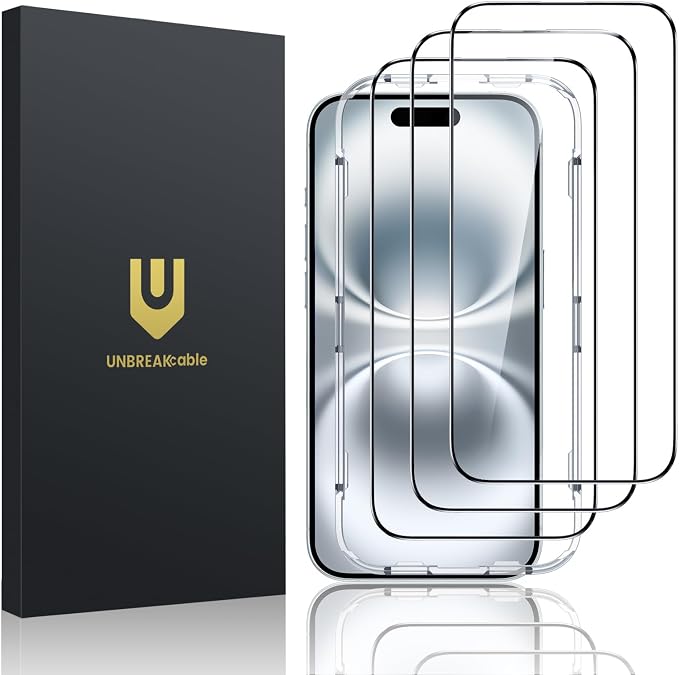UNBREAKcable Screen Protector for iPhone 16 Plus/15 Plus Full Coverage Double by UNBREAKcable