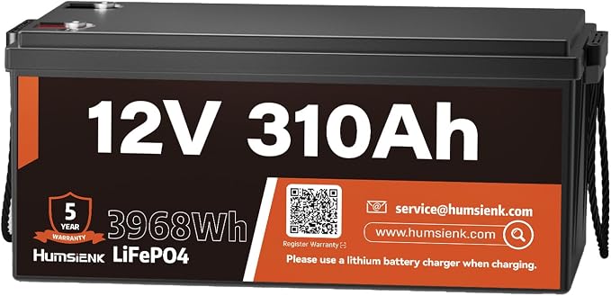 12V 310Ah LiFePO4 Lithium Battery – Max. 3968Wh, 15000+ Deep Cycle Battery by HumsiENK