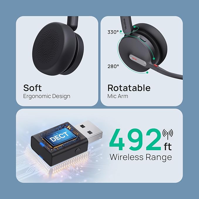 Yealink WH64 Hybrid Wireless Headset Dongle & Charging Stand, 492ft Range - Image 2