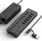 FIDECO 60W Powered USB Hub for Laptop and PC, 10-Port 10Gbps USB Splitter by FIDECO