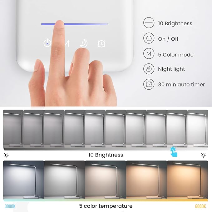LED Desk Lamp with Night Light, Fast Wireless Charger, USB Charging Port - Image 4