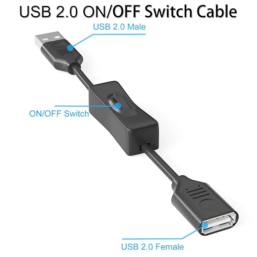 USB On/Off Switch Cable 2-Pack, 2A Charging 480Mbps Data, Type-A 2.0 Power - Image 2