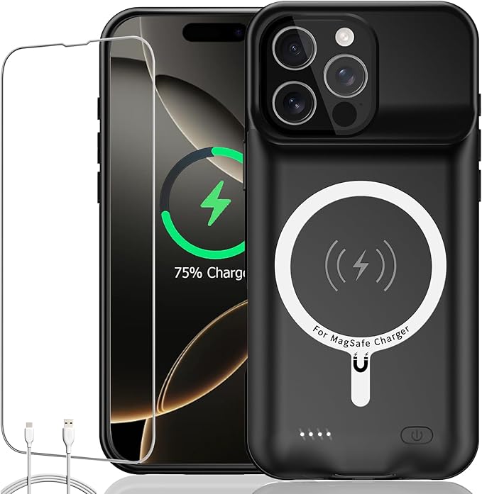 Battery Case for iPhone 16 Pro Max, Upgraded 12000mAh Rechargeable Portable by KCKEBLM