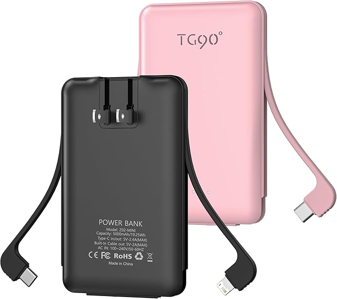 TG90° 2 Pack Portable Charger Power Bank, 5000mAh External Battery Pack by TG90%C2%B0