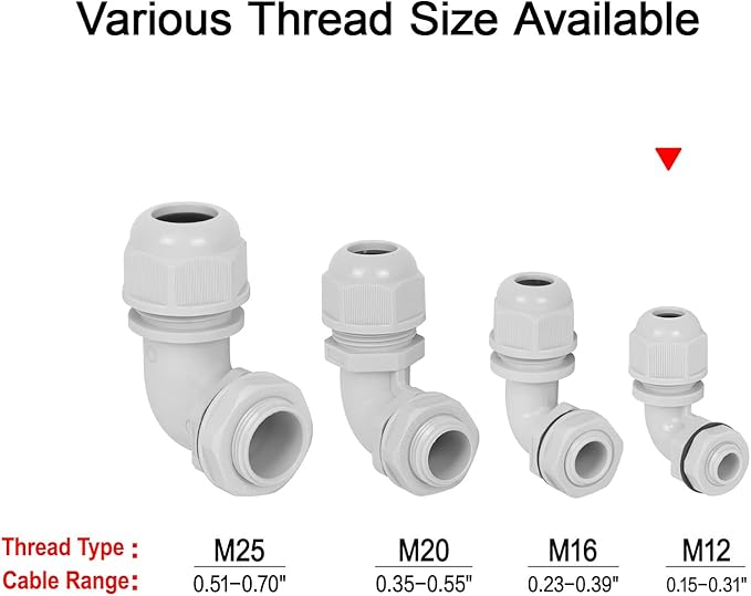 LeMotech M12 Cable Gland, 90 Degree Adjustable 4-8mm Strain Relief, Cord - Image 6