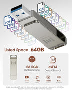 MOSDART 64GB USB3.1 Fast Speed C and A Dual Flash Drive, exFAT Memory Stick - Image 7