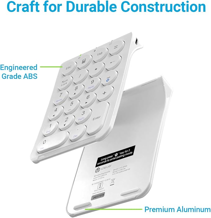 iClever Number Pad, KP08 Bluetooth Number Pad, Ultra Slim and Lightweight - Image 5